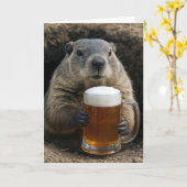 Groundhog Birthday With Beer Mug カード (黄色い花)