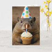 Groundhog Birthday With Cupcake カード (黄色い花)