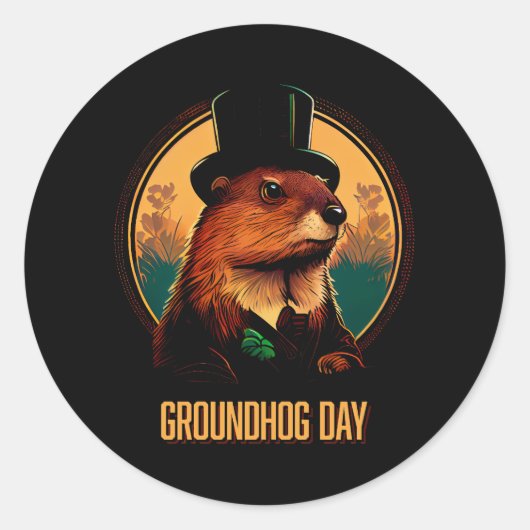 Groundhog Dayステッカー ラウンドシール (正面)