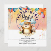 Groundhog Day招待状カー祝ド – おもしろい 招待状 (正面/裏面)