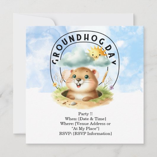 Groundhog Day招待状カー祝ド – おもしろい 招待状 (正面)
