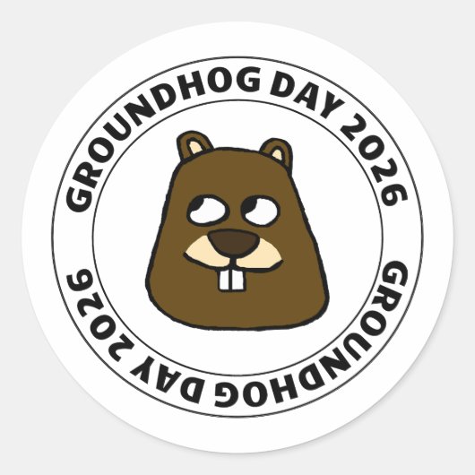 Groundhog Day 2026 with Groundhog face ラウンドシール (正面)