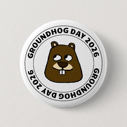 Groundhog Day 2026 with Groundhog face 缶バッジ (正面)