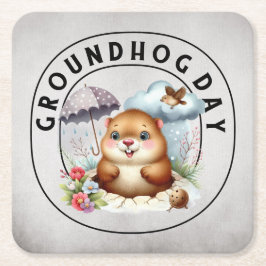 Groundhog day 22 February  スクエアペーパーコースター