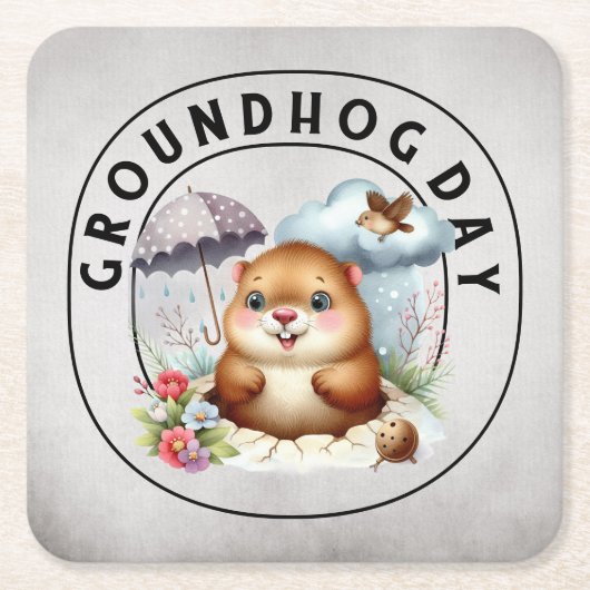 Groundhog day 22 February  スクエアペーパーコースター (正面)