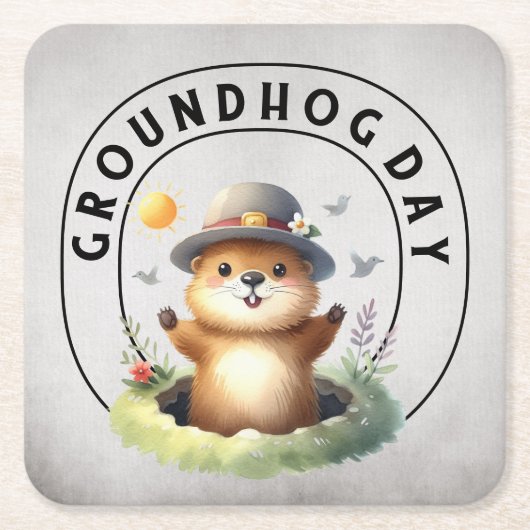 Groundhog day 22 February  スクエアペーパーコースター (正面)