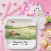 Groundhog Day Golfer Winter Golf Holiday ペーパープレート (パーティー)