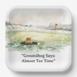 Groundhog Day Golfer Winter Golf Holiday ペーパープレート