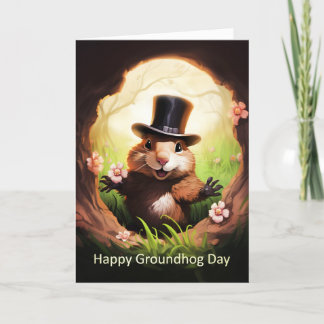 Groundhog Day Greeting Card With Cute Groundhog シーズンカード