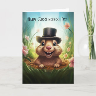 Groundhog Day Greeting Card With Cute Groundhog シーズンカード