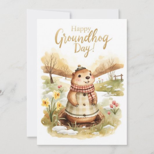 Groundhog day watercolor シーズンカード (正面)