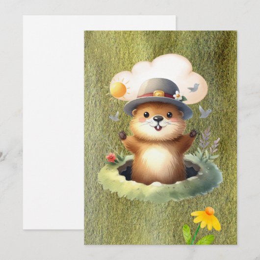 Groundhog day watercolor シーズンカード (正面/裏面)