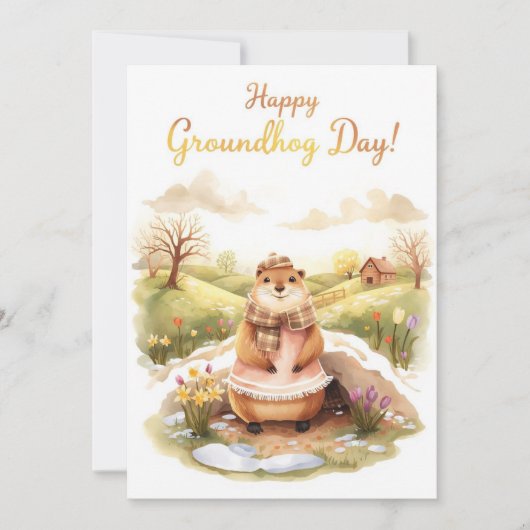 Groundhog day watercolor シーズンカード (正面)