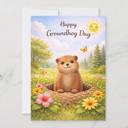 Groundhog day watercolor シーズンカード (正面)