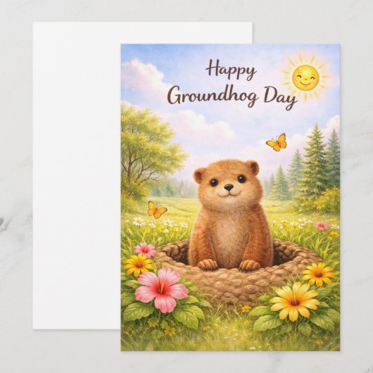 Groundhog day watercolor シーズンカード (正面/裏面)