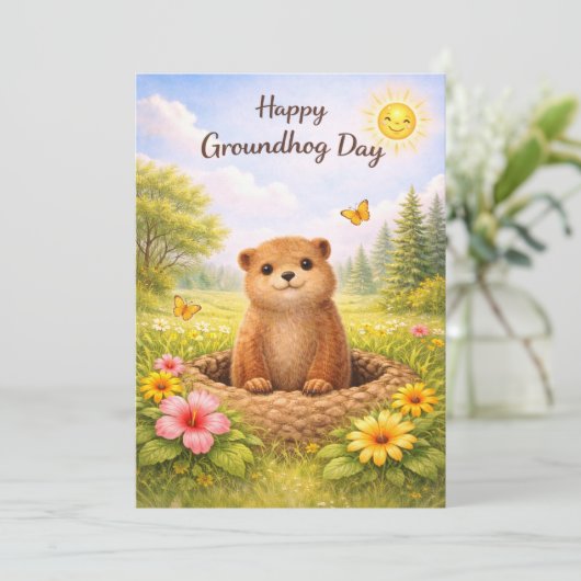 Groundhog day watercolor シーズンカード (スタンド正面)