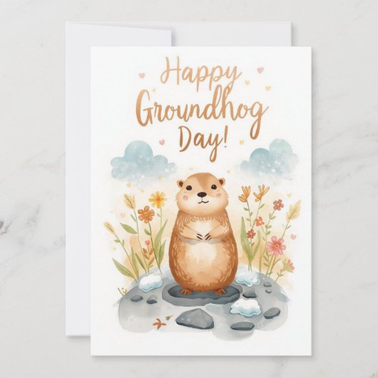Groundhog day watercolor シーズンカード (正面)