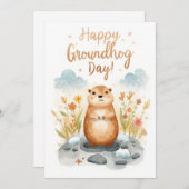 Groundhog day watercolor シーズンカード (正面/裏面)