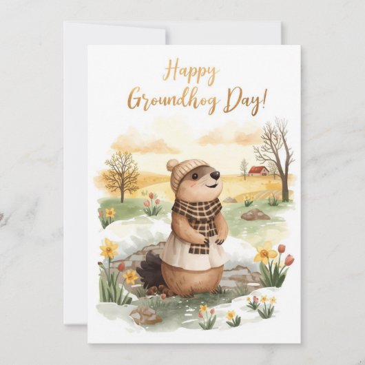 Groundhog day watercolor シーズンカード (正面)