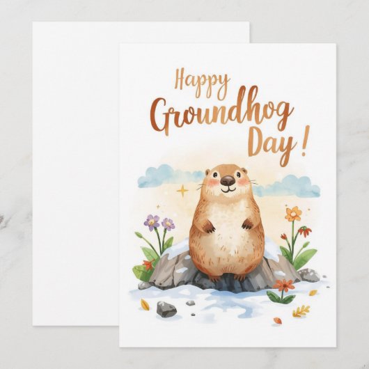 Groundhog day watercolor シーズンカード (正面/裏面)