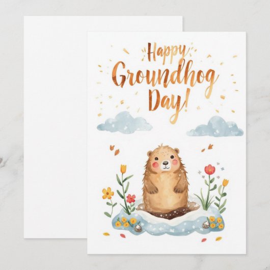 Groundhog day watercolor シーズンカード (正面/裏面)