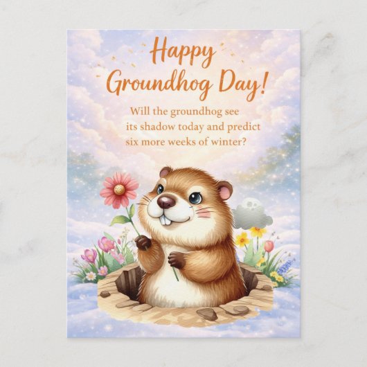 Groundhog Day watercolor  シーズンポストカード (正面)