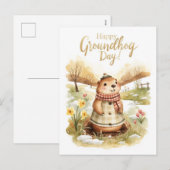 Groundhog day watercolor シーズンポストカード (正面/裏面)