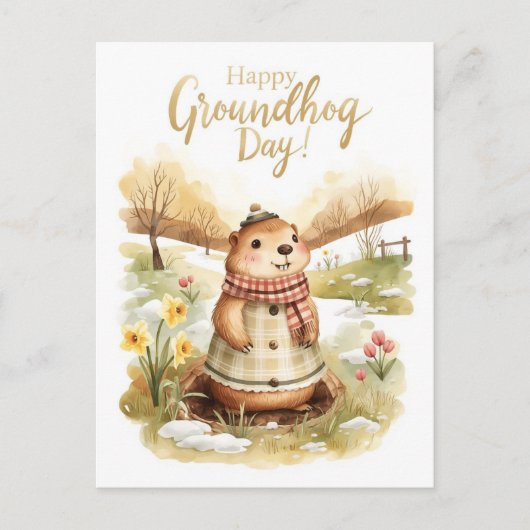Groundhog day watercolor シーズンポストカード (正面)