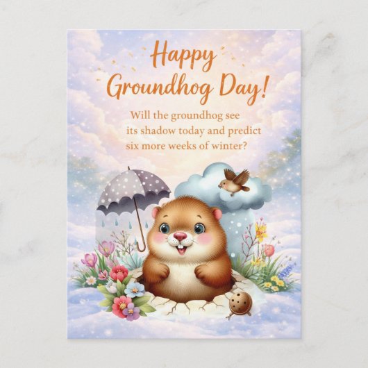 Groundhog Day watercolor  シーズンポストカード (正面)