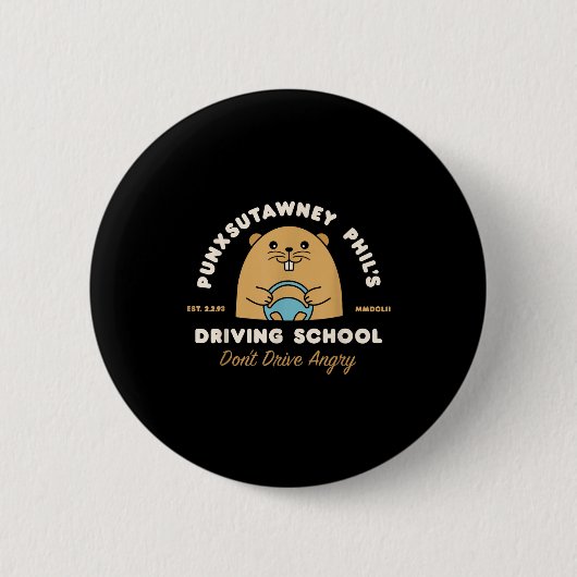Groundhog Driving School Funny Men Women Retro Rod 缶バッジ (正面)