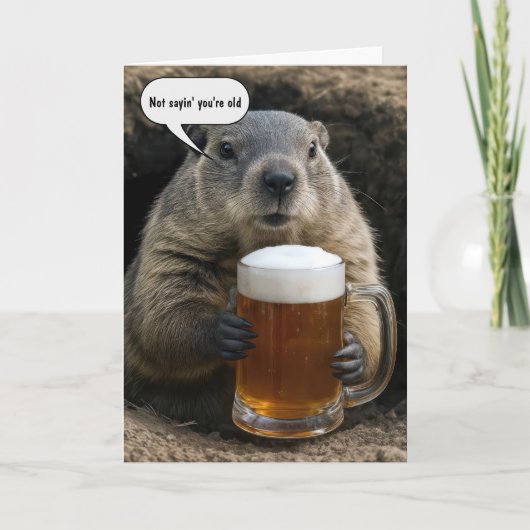 Groundhog Getting Old Birthday With Beer Mug  カード (正面)