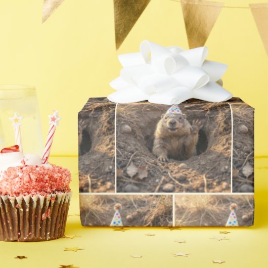 Groundhog In a Birthday Party Hat ラッピングペーパー (誕生日パーティー)
