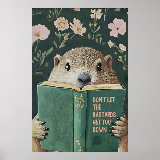 Groundhog Reading Motivational Book Art Print ポスター (正面)