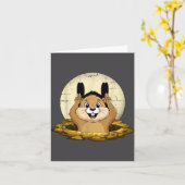 Groundhog Shadow Funny Puppet Happy Groundhog Day  カード (黄色い花)