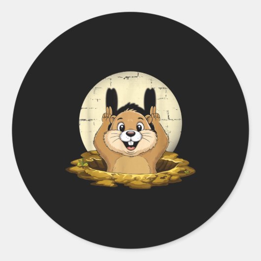 Groundhog Shadow Funny Puppet Happy Groundhog Day  ラウンドシール (正面)