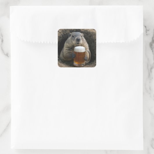 Groundhog With Mug of Beer スクエアシール (バッグ)