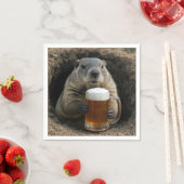 Groundhog With Mug of Beer スタンダードカクテルナプキン (インサイチュ)
