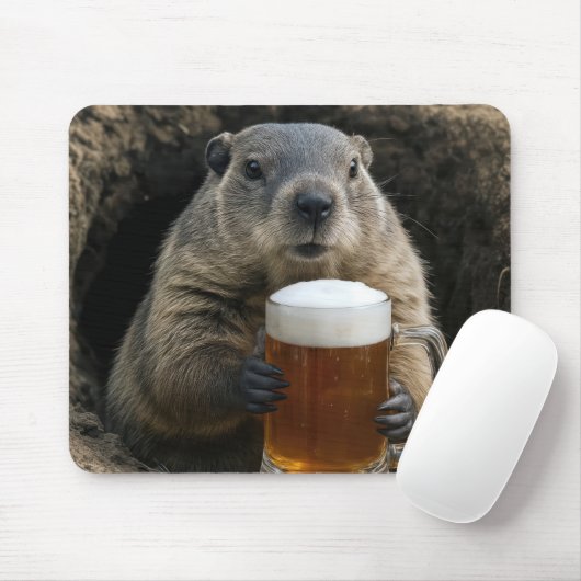 Groundhog With Mug of Beer マウスパッド (マウス)