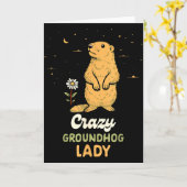 Groundhog Woman Girl Happy February 2nd Crazy Grou カード (黄色い花)