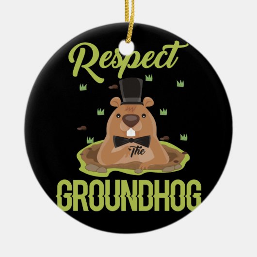 Groundhog Woodchuck写真グラウンドホッグの日を尊重 セラミックオーナメント (正面)