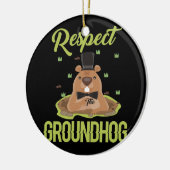 Groundhog Woodchuck写真グラウンドホッグの日を尊重 セラミックオーナメント (左)