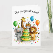 Group Birthday Whimsical Animals in Party Hats カード (正面)