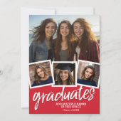 Group Graduation Party - 4枚の写真(赤) 招待状 (正面)