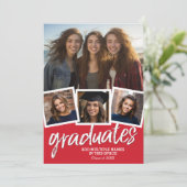 Group Graduation Party - 4枚の写真(赤) 招待状 (スタンド正面)