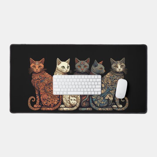 Group of Cats in Victorian Wallpaper Style デスクマット (キーボード&マウス)