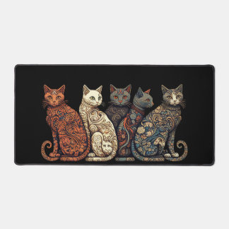 Group of Cats in Victorian Wallpaper Style デスクマット
