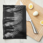 Group of Plains Zebra Drink Together at Night キッチンタオル (四つ折り)
