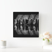 Group of Plains Zebra Drink Together at Night スクエア壁時計 (ホーム)