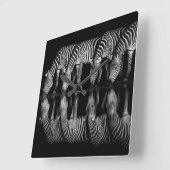 Group of Plains Zebra Drink Together at Night スクエア壁時計 (傾斜)