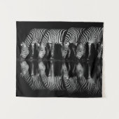 Group of Plains Zebra Drink Together at Night タペストリー (正面(横))